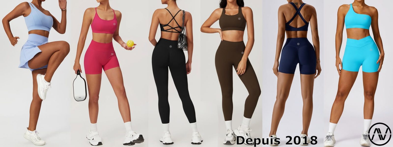 Six tenues de sport Ateau : brassières, shorts et leggings de toutes les couleurs